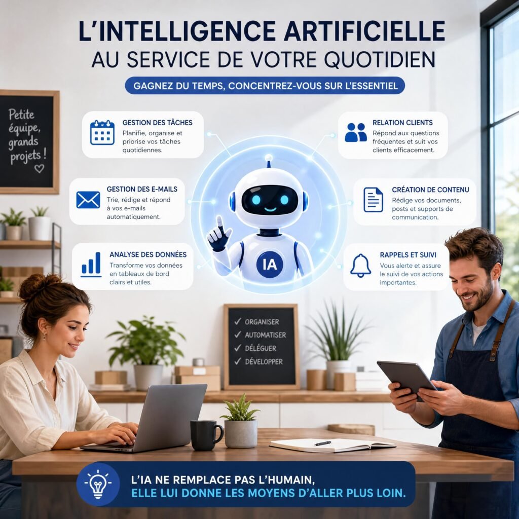 Concept d'intelligence artificielle aidant à la gestion des tâches quotidiennes dans une petite entreprise