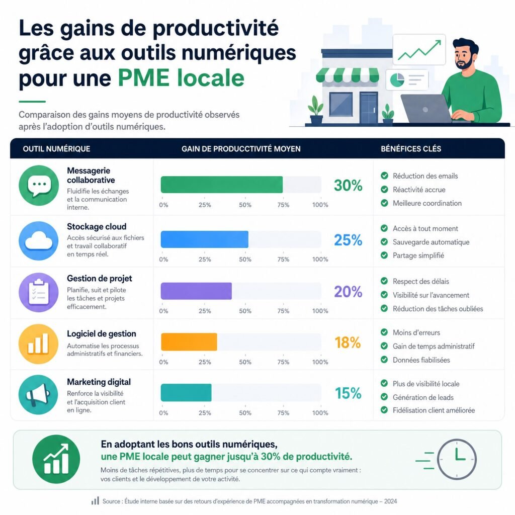 Graphique comparatif des gains de productivité grâce aux outils numériques pour une PME locale