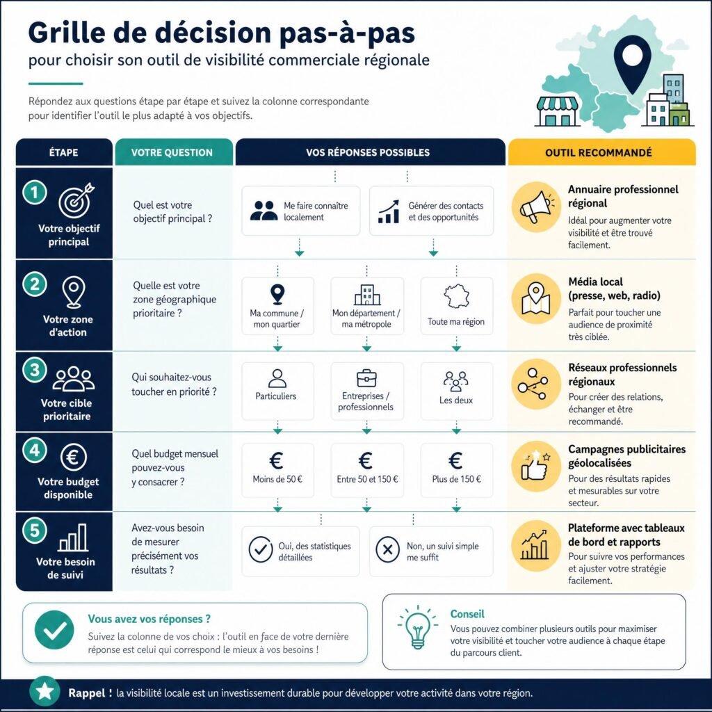 Grille de décision pas-à-pas pour choisir son outil de visibilité commerciale régionale