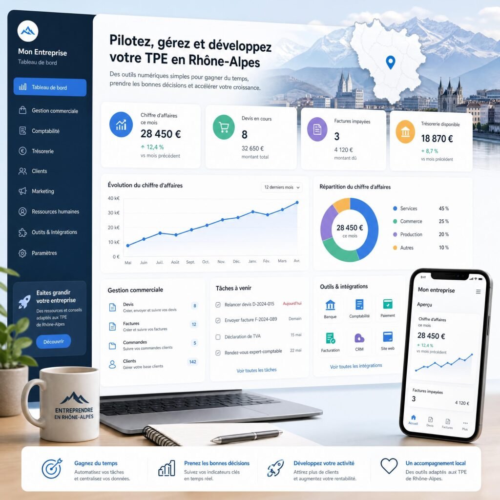 Tableau de bord d'outils numériques pour la gestion et la croissance des TPE en Rhône-Alpes