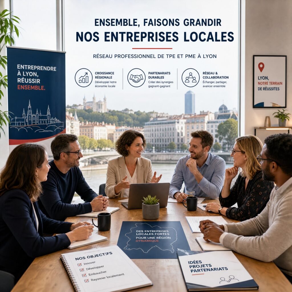 Réunion d'un réseau professionnel de TPE et PME locales à Lyon discutant de croissance régionale et de partenariats