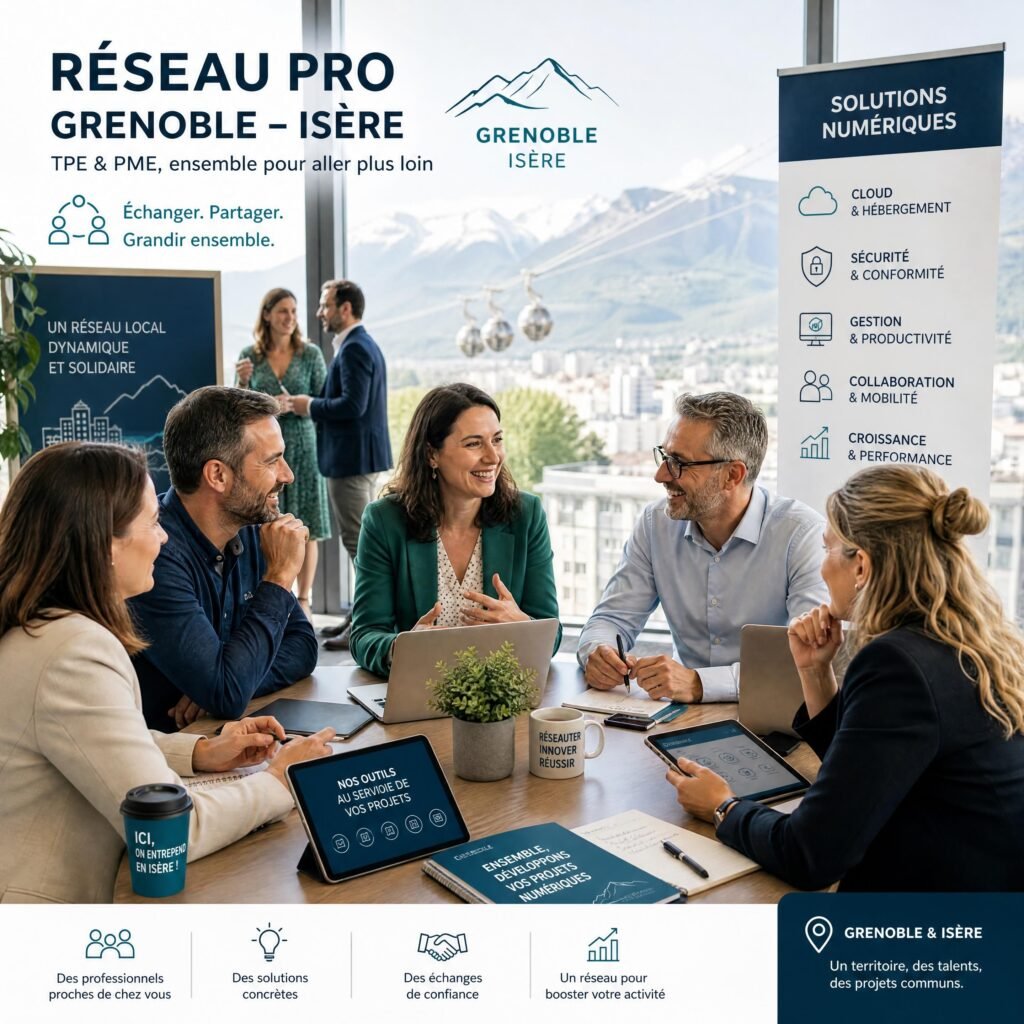 Réunion d'un réseau professionnel de TPE et PME à Grenoble en Isère discutant de solutions numériques