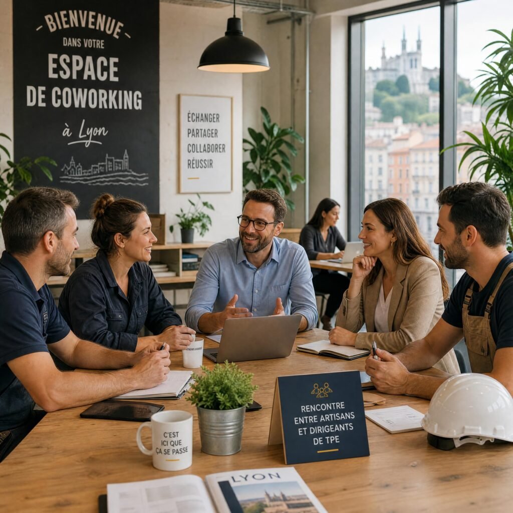 Rencontre entre artisans et dirigeants de TPE dans un espace de coworking à Lyon
