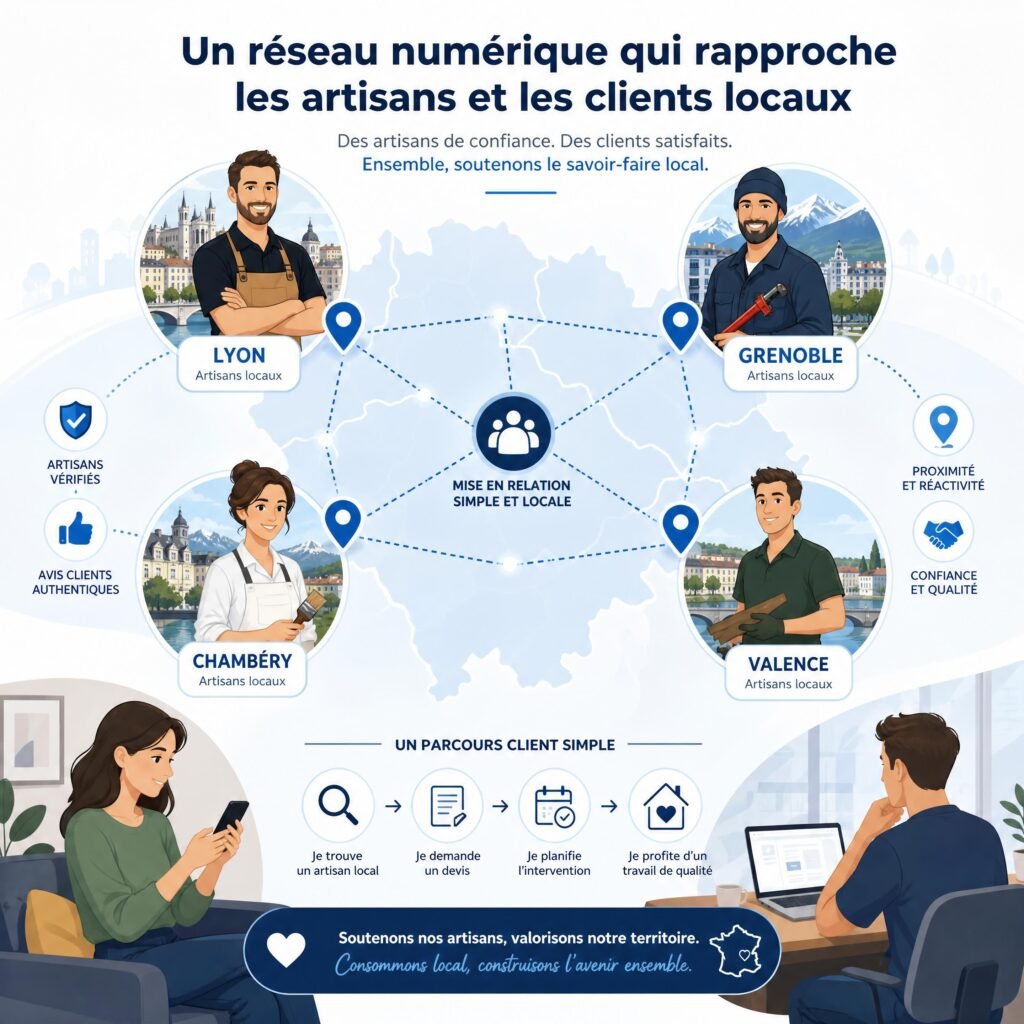 Réseau numérique reliant des artisans de Lyon, Grenoble, Chambéry et Valence à des clients locaux