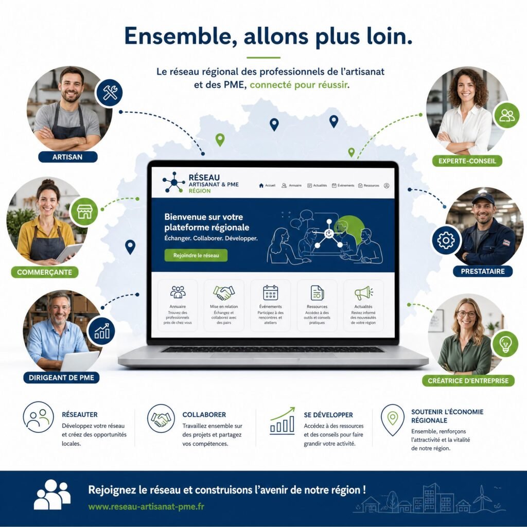 Réseau de professionnels de l’artisanat et des PME connectés sur une plateforme régionale